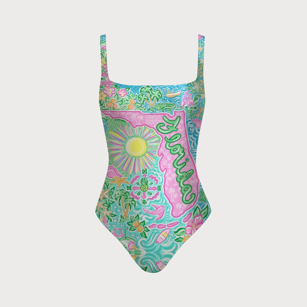 Lilly Pulitzer Style Florida Map Back Crisscross One-Piece 