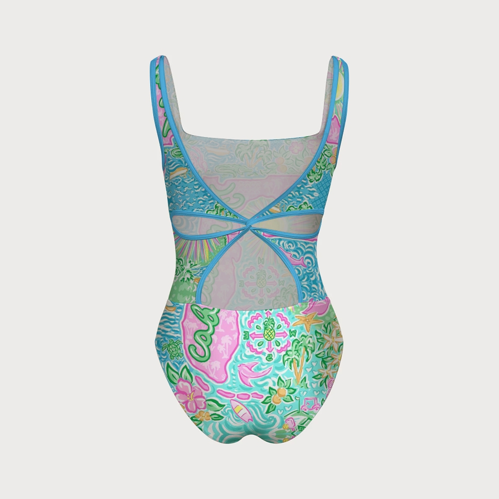 Lilly Pulitzer Style Florida Map Back Crisscross One-Piece 