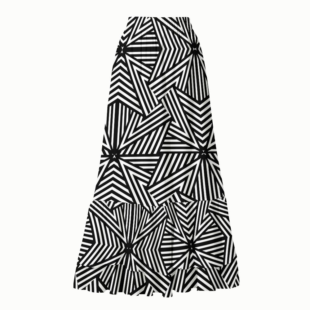 Op Art Geometric Starburst One Piece with Ruffle Cover Up Skirt