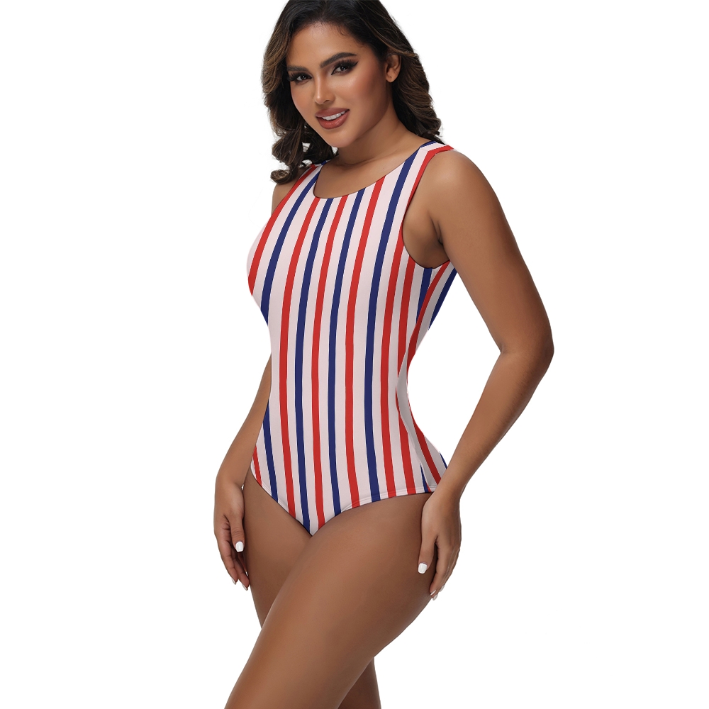 Retro Americana Vertical Stripe Sleeveless Zipper One-Piece