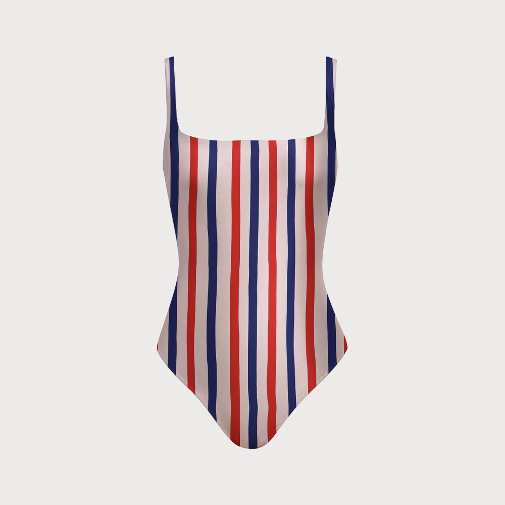 Retro Americana Red White & Blue Vertical Stripe One-Piece