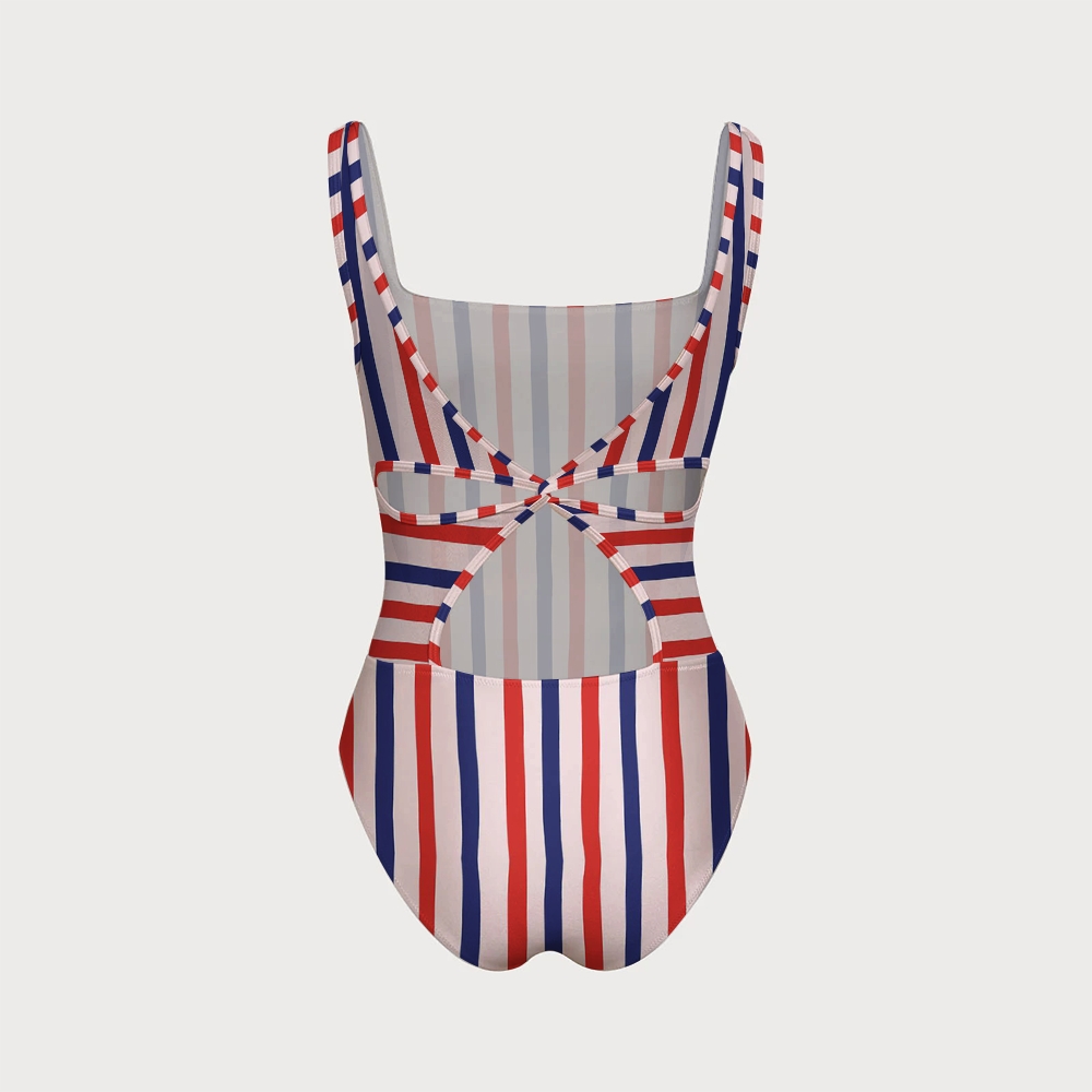 Retro Americana Red White & Blue Vertical Stripe One-Piece
