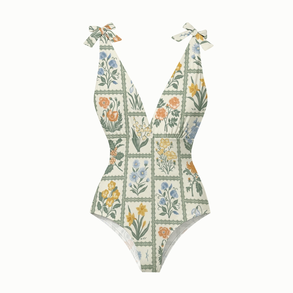 Women's Vintage Botanical One-Piece Swimsuit Set