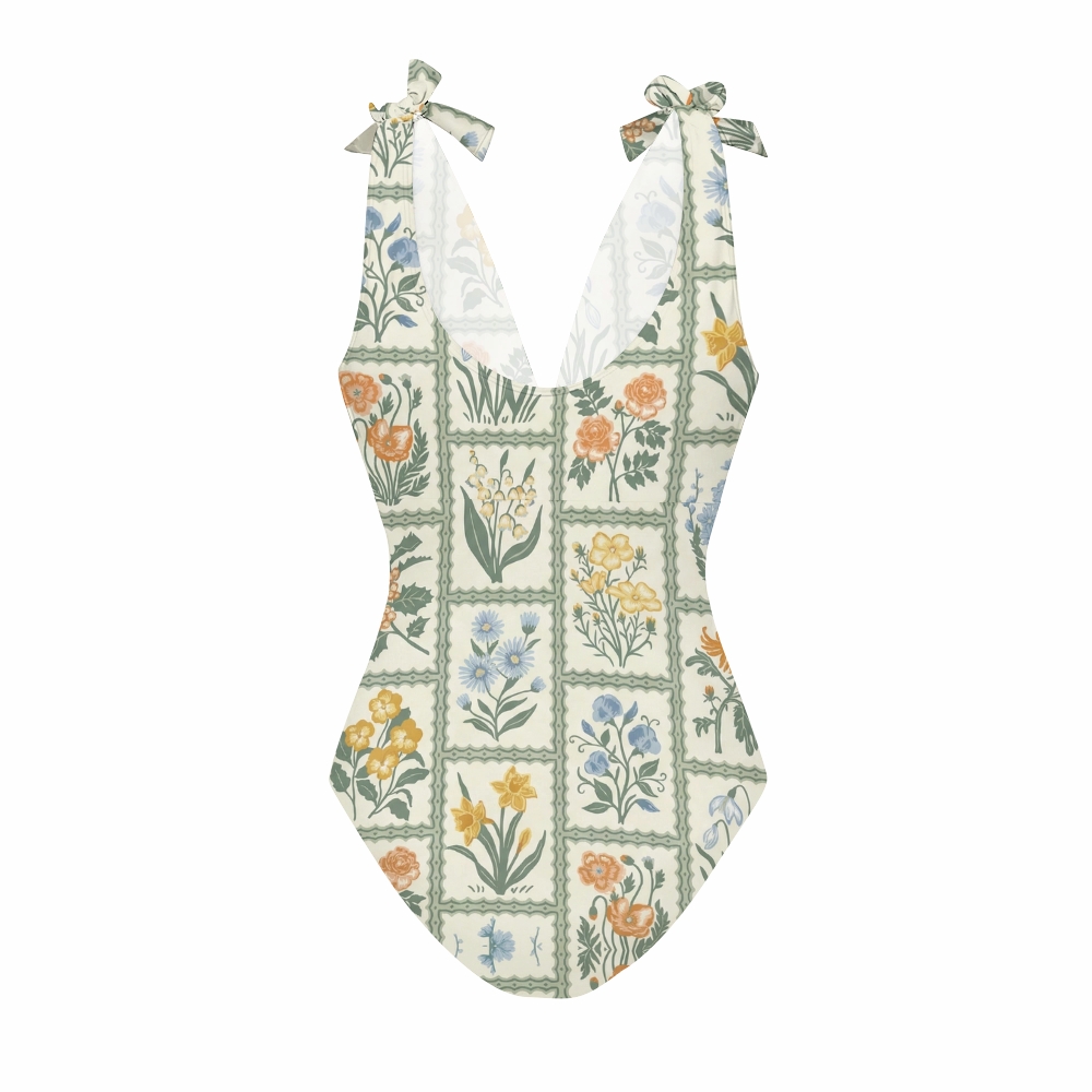 Women's Vintage Botanical One-Piece Swimsuit Set