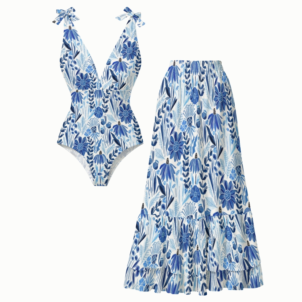 Women's Vintage Botanical One-Piece Swimsuit Set
