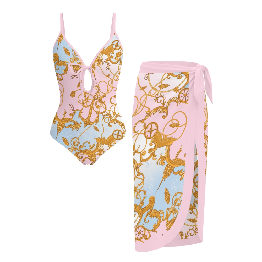 Women's Pastel Gradient Nautical One-Piece Swimsuit Set