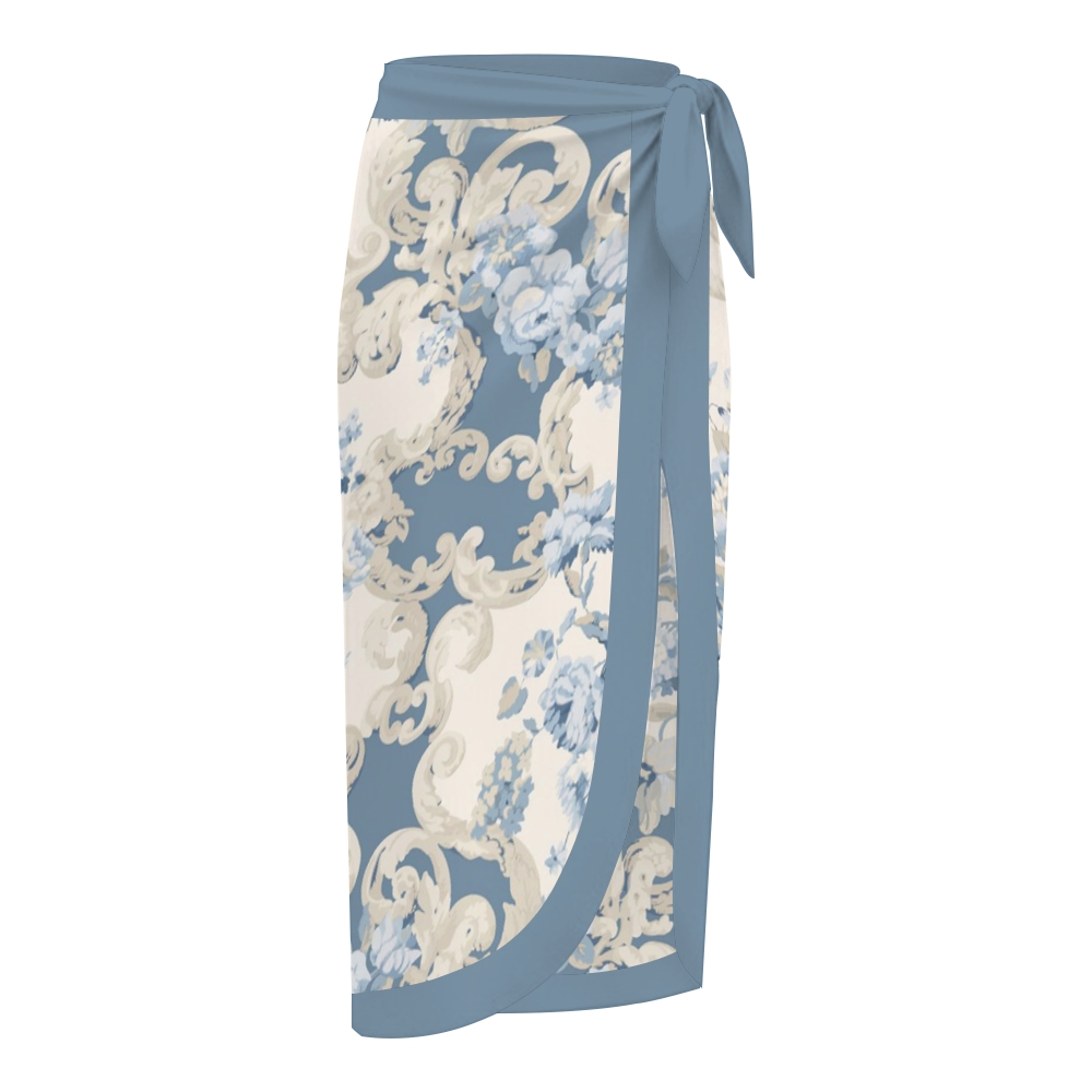 Women's Blue Floral Damask One-Piece Swimsuit Set