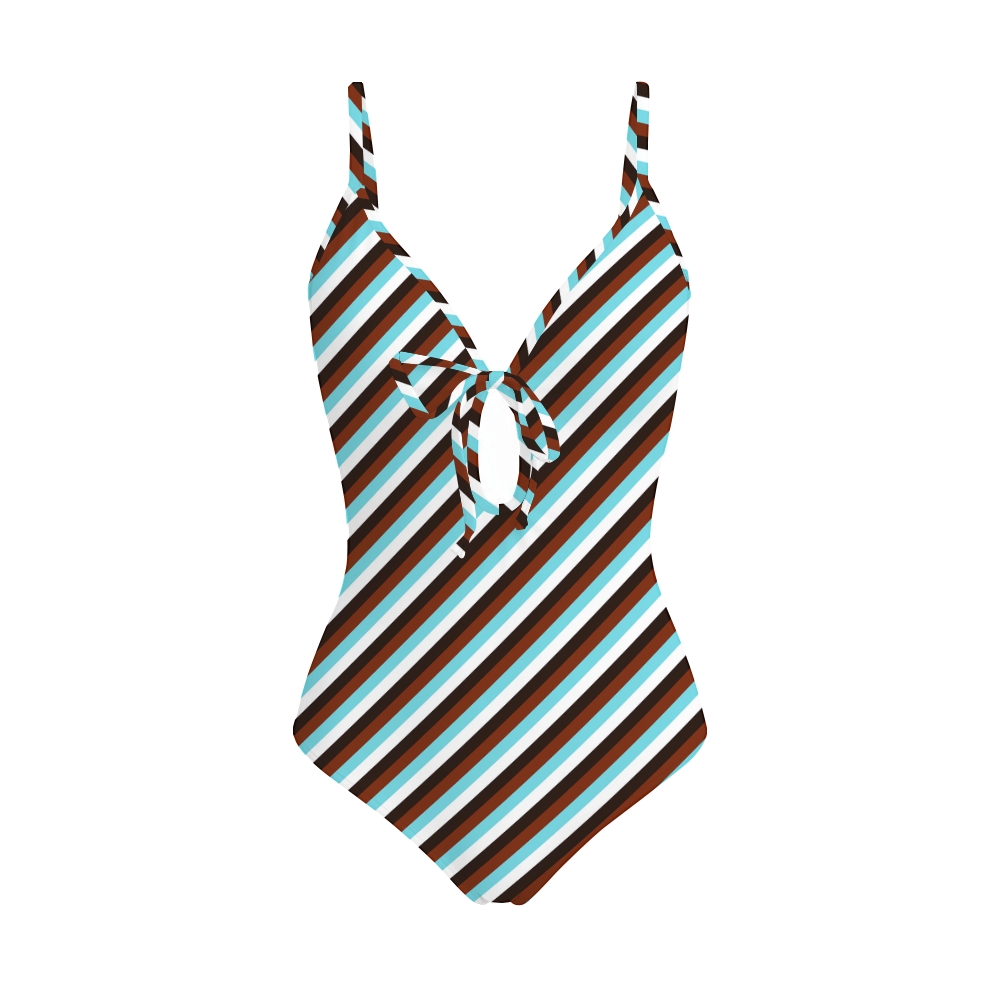 Women's Diagonal Stripe Print One-Piece Swimsuit Set