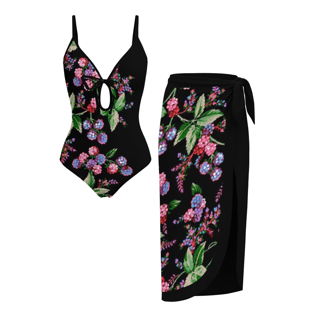 Women's Berry Floral Print One-Piece Swimsuit Set