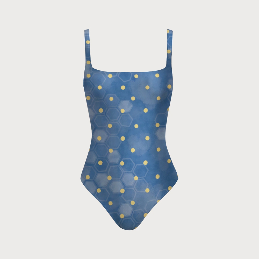 Honeycomb Polka Dots One-piece With Back Mesh Knot