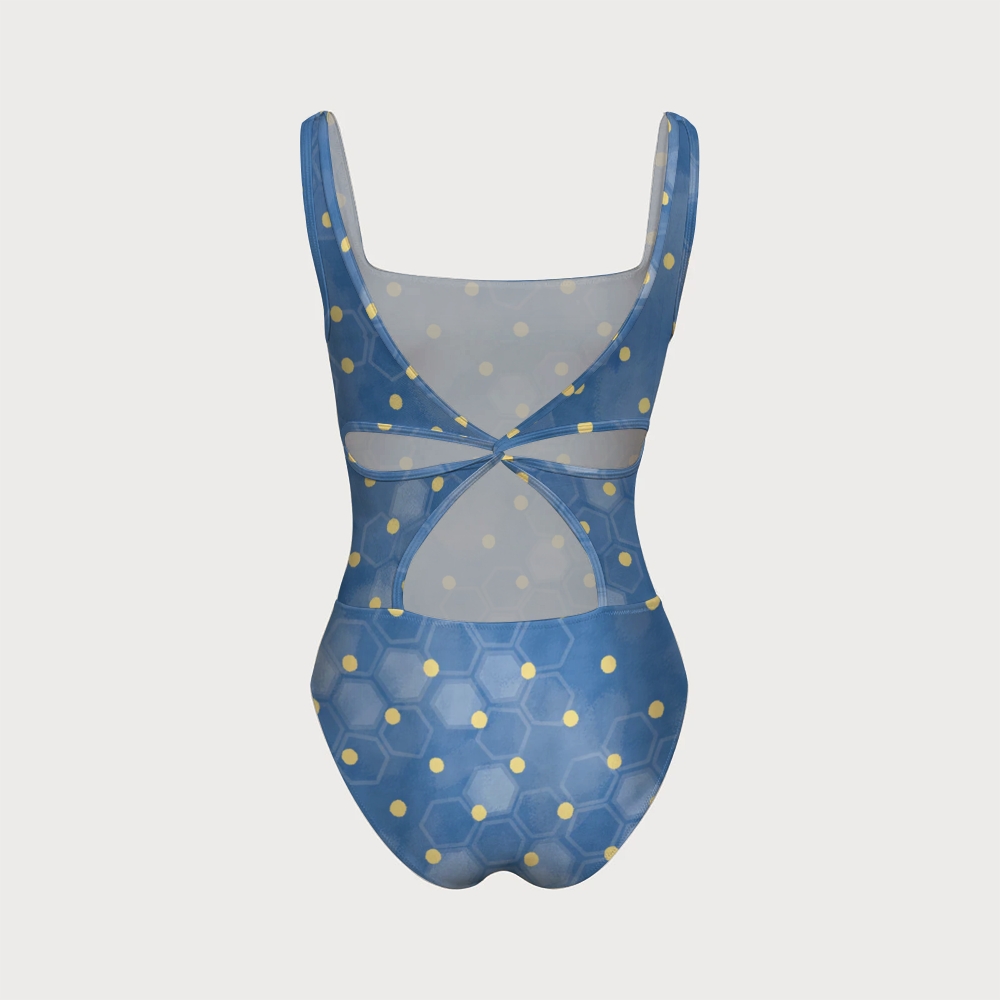 Honeycomb Polka Dots One-piece With Back Mesh Knot