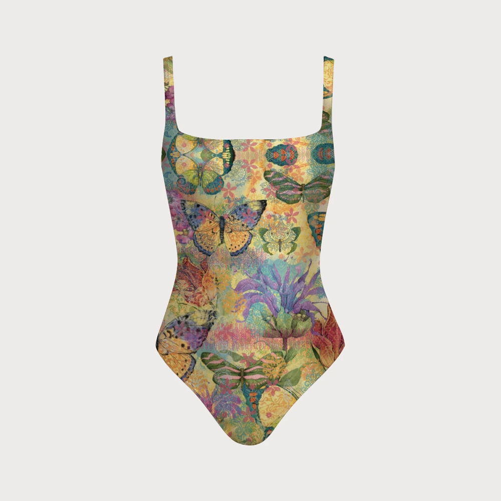 Vintage Butterfly One-piece With Back Mesh Knot
