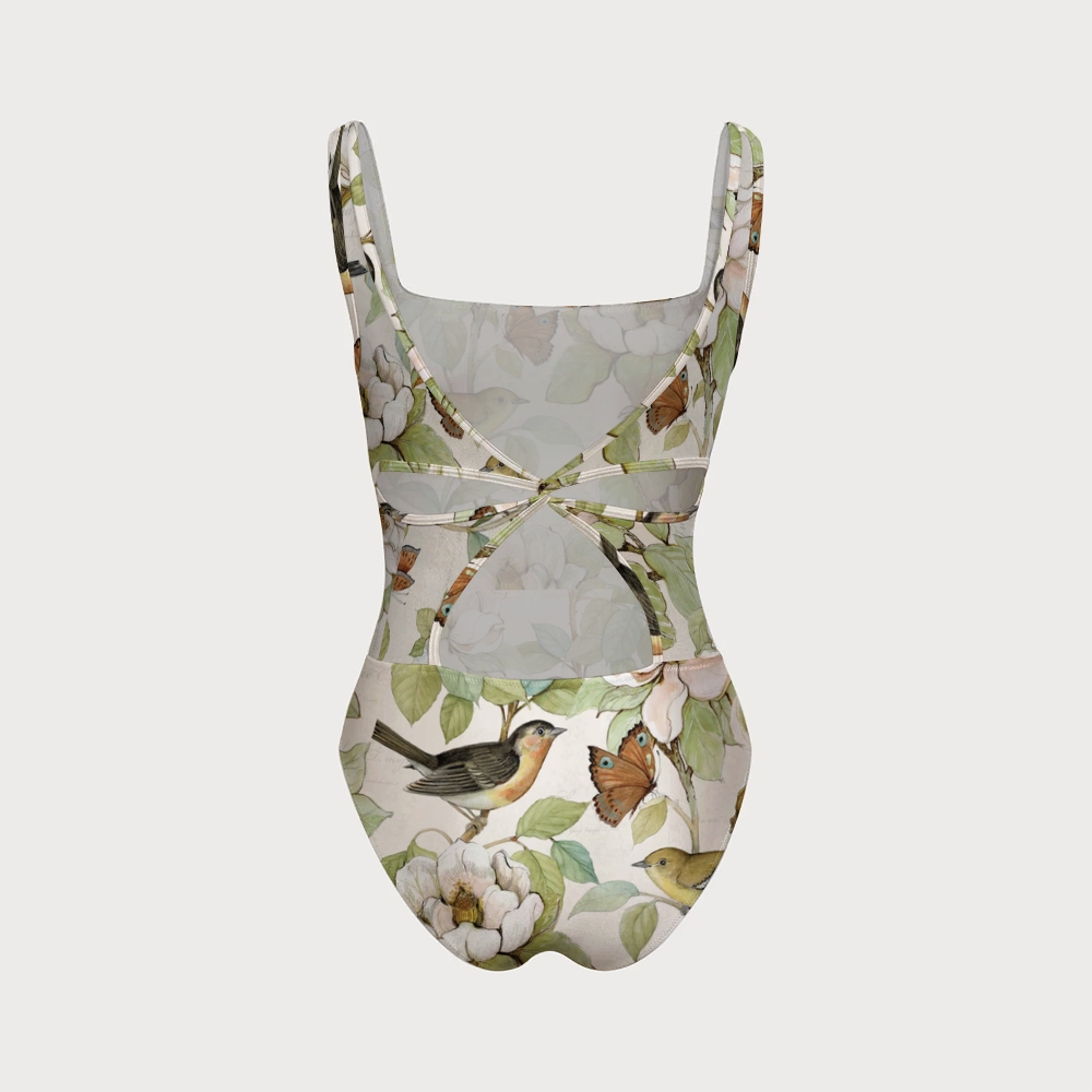 Garden Melody One-piece With Back Mesh Knot