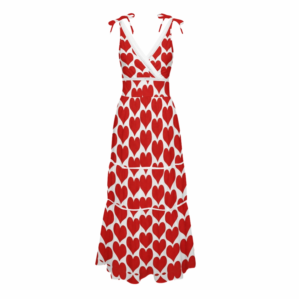 Red Heart Bowknot One Piece Swimsuit and Skirt