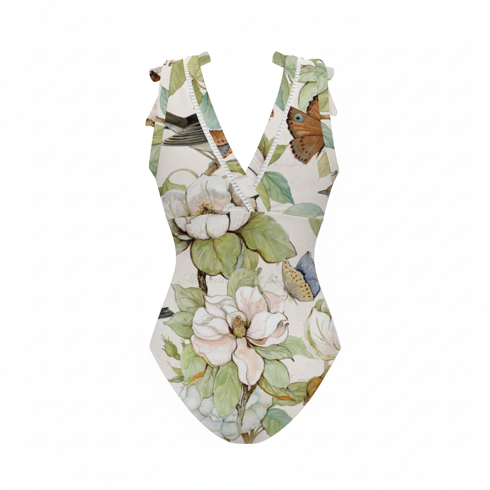 Garden Melody Bowknot One Piece Swimsuit and Skirt
