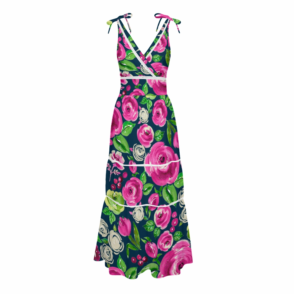 Vibrant Roses in Pink & Green Bowknot One Piece Swimsuit and Skirt