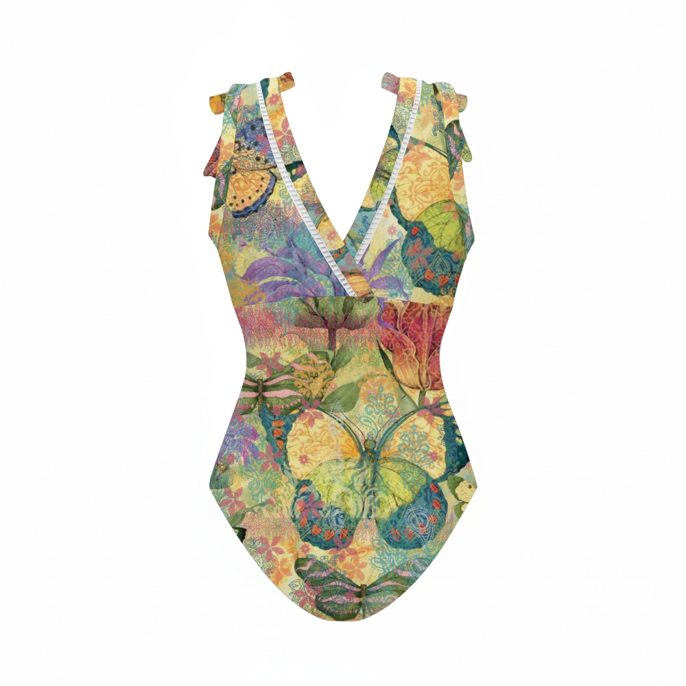 Vintage Butterfly Bowknot One Piece Swimsuit and Skirt