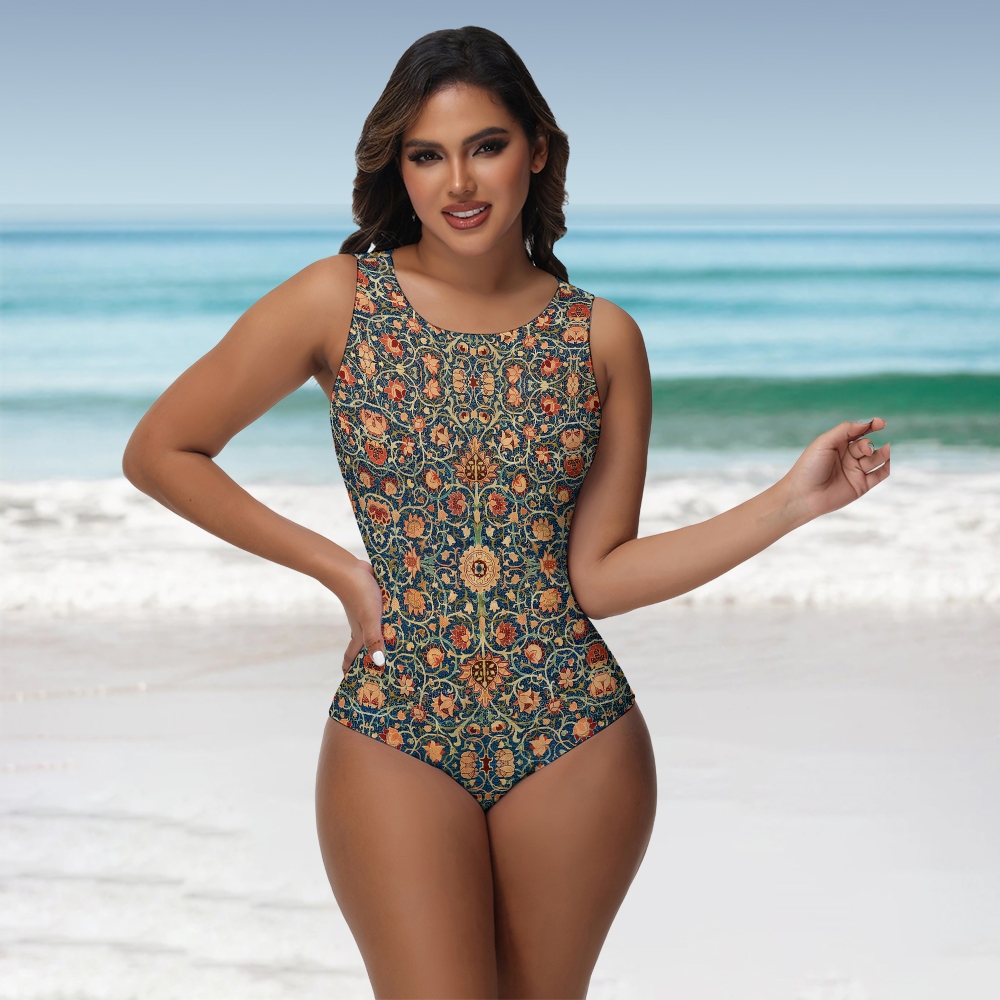 William Morris Arts and Crafts Movement Floral Vine Back Zipper One-Piece