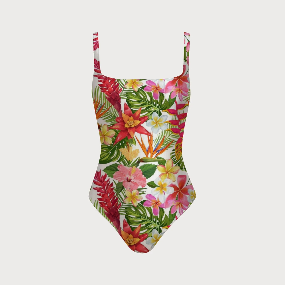 Tropical Resort Bird of Paradise Plumeria Back Crisscross One-Piece