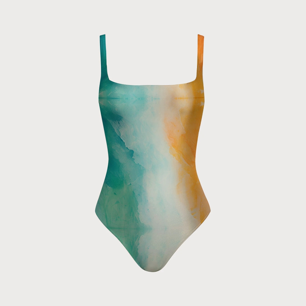 Impressionist Ocean Blue Orange Gradient Watercolor Print One-Piece