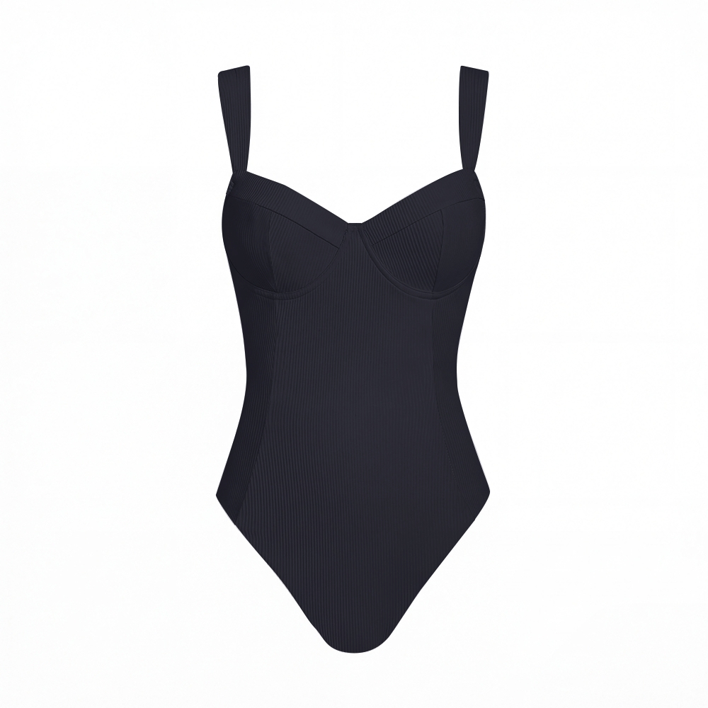 Cross Back Tummy Control One-Piece Swimsuit - Black