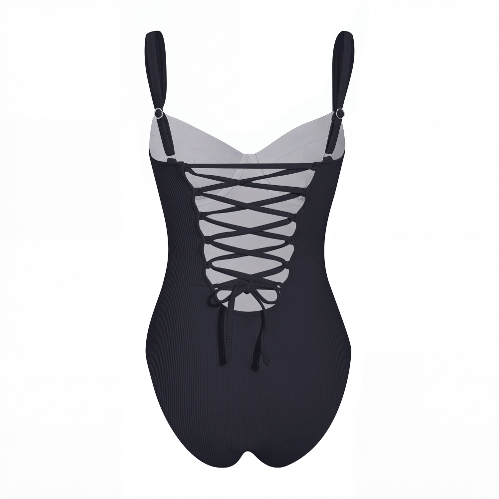 Cross Back Tummy Control One-Piece Swimsuit - Black