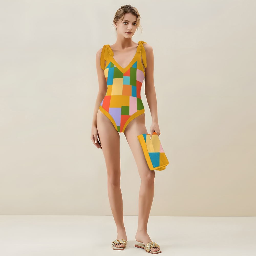 Retro Abstract Mid Century Pattern One Piece Swimsuits and Cover Ups