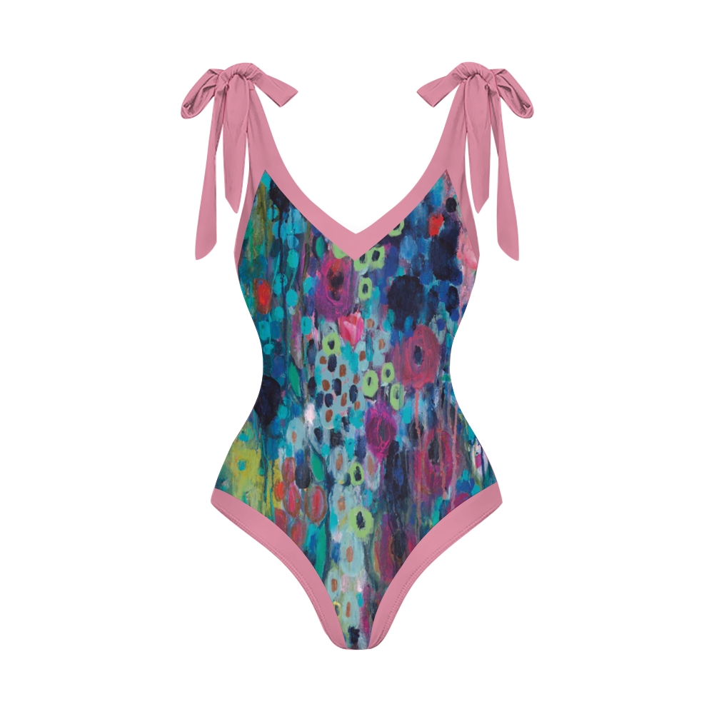 Women's Painted Strings Printed One Piece and Cover Ups