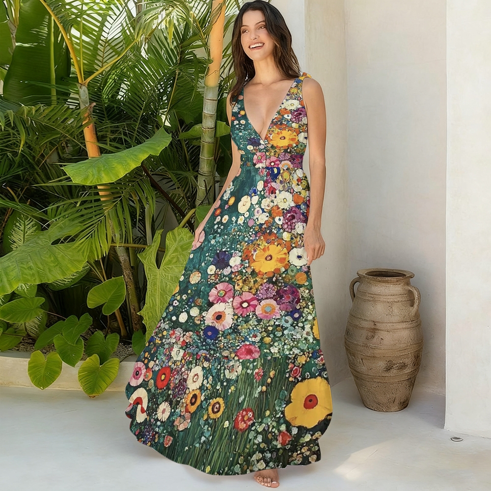 Gustav Klimt Impressionist Flower Oil Painting Print Skirt Swimsuit