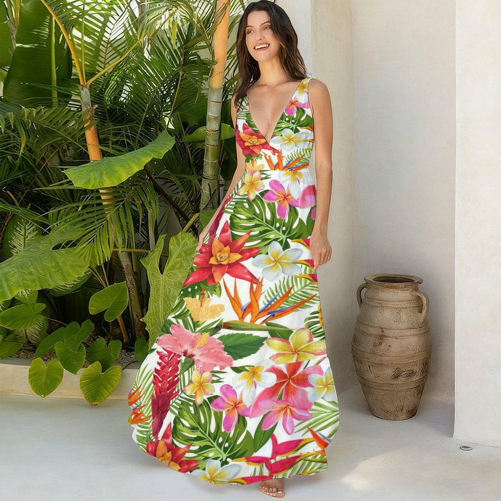 Tropical Bird of Paradise Hibiscus Print Skirt Swimsuit
