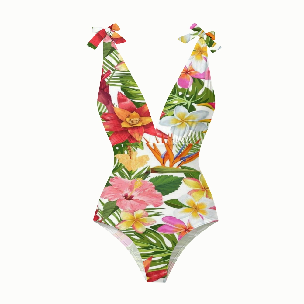 Tropical Bird of Paradise Hibiscus Print Skirt Swimsuit