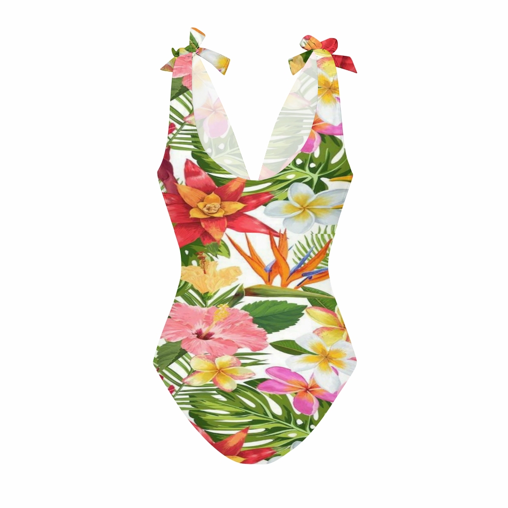 Tropical Bird of Paradise Hibiscus Print Skirt Swimsuit