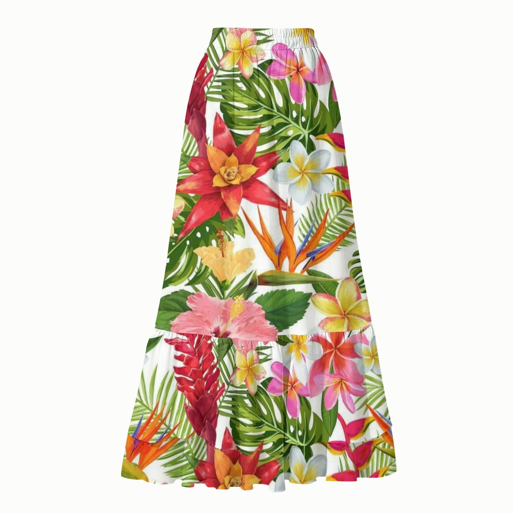 Tropical Bird of Paradise Hibiscus Print Skirt Swimsuit