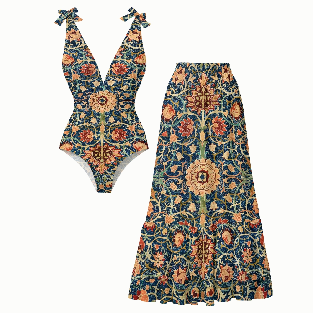 William Morris Arts and Crafts Floral Vine Skirt Swimsuit