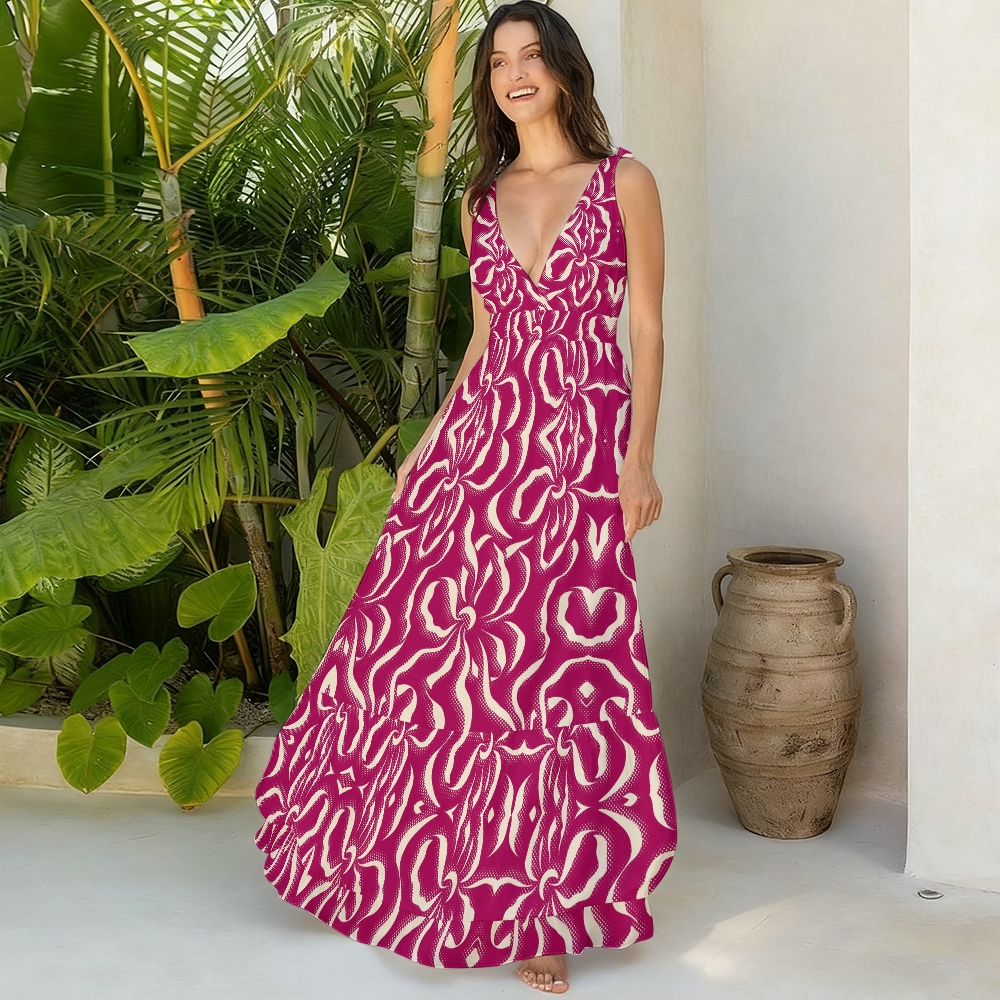 Retro Pop Abstract Floral Spaghetti Strap Skirt Swimsuit