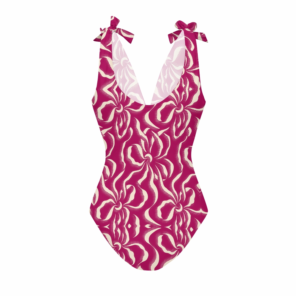 Retro Pop Abstract Floral Spaghetti Strap Skirt Swimsuit