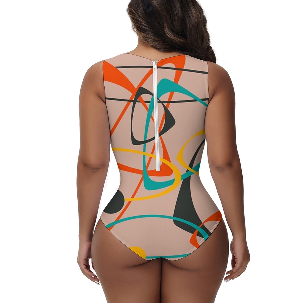 1950's Mid Century Abstract Design One-Piece Swimsuit
