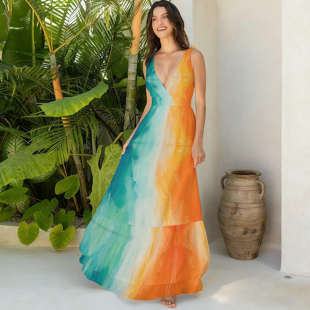 Impressionist Ocean Blue Orange Gradient Watercolor Skirt Swimsuit