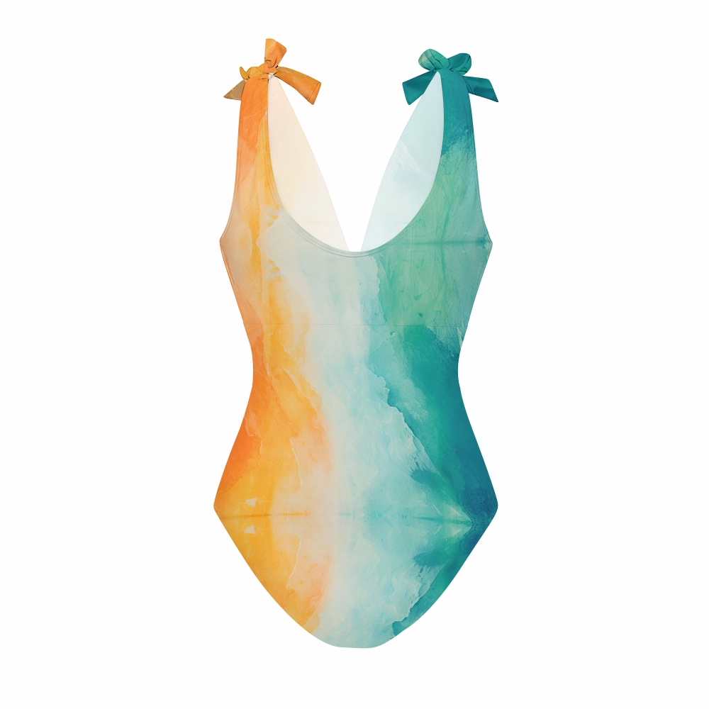Impressionist Ocean Blue Orange Gradient Watercolor Skirt Swimsuit