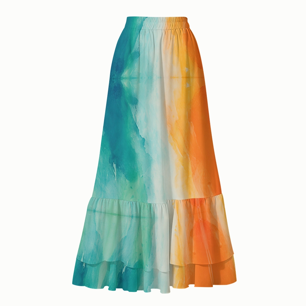 Impressionist Ocean Blue Orange Gradient Watercolor Skirt Swimsuit