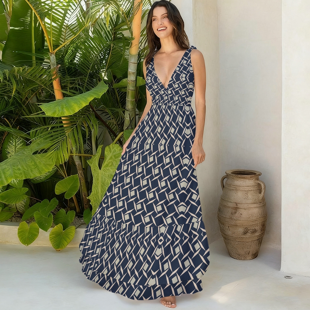 Retro Geometric Diamond Check Spaghetti Strap Skirt Swimsuit