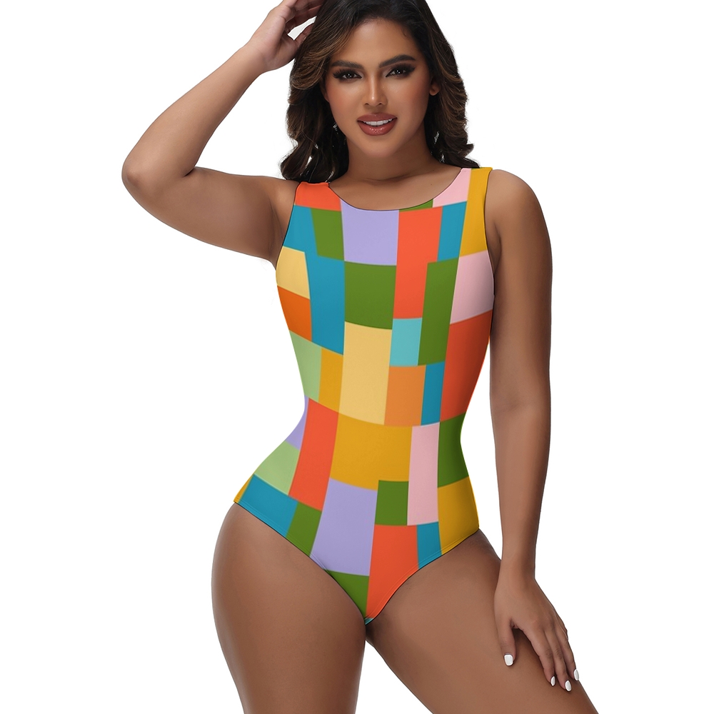 Retro Abstract Mid Century Pattern One-Piece Swimsuit