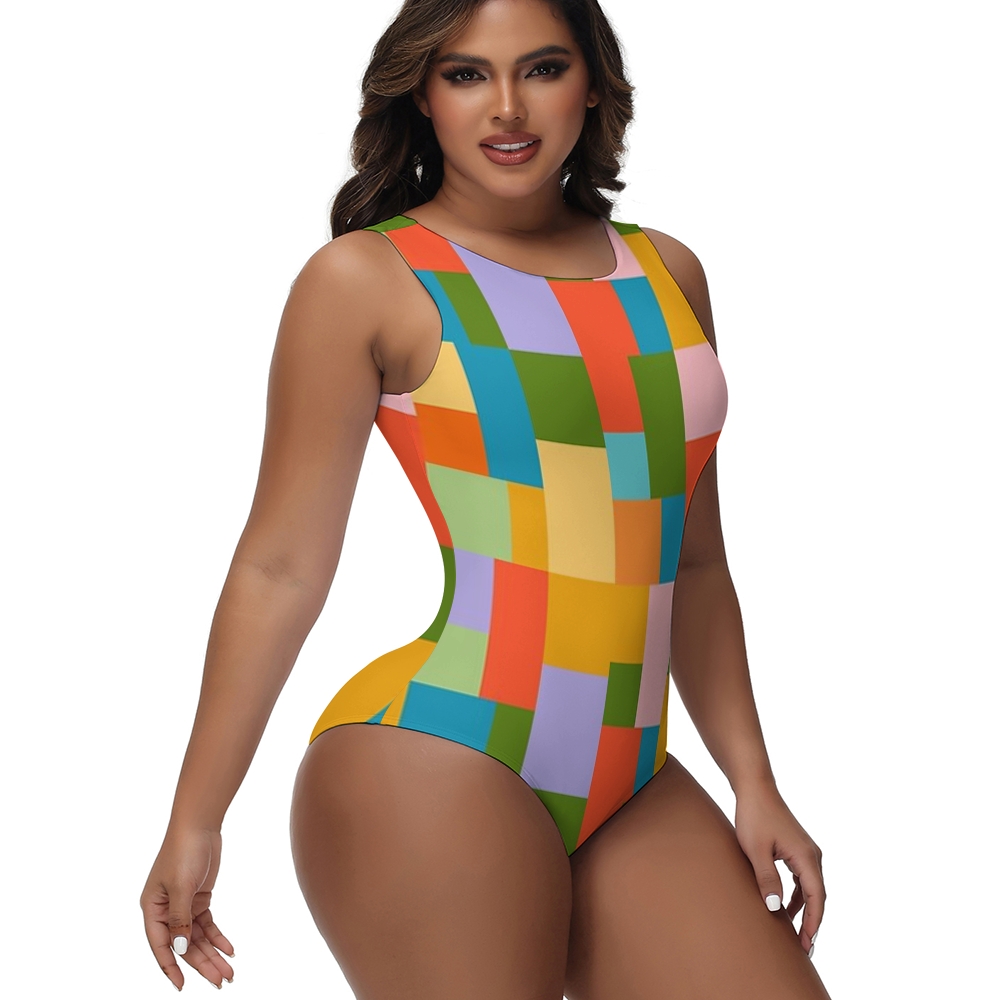 Retro Abstract Mid Century Pattern One-Piece Swimsuit