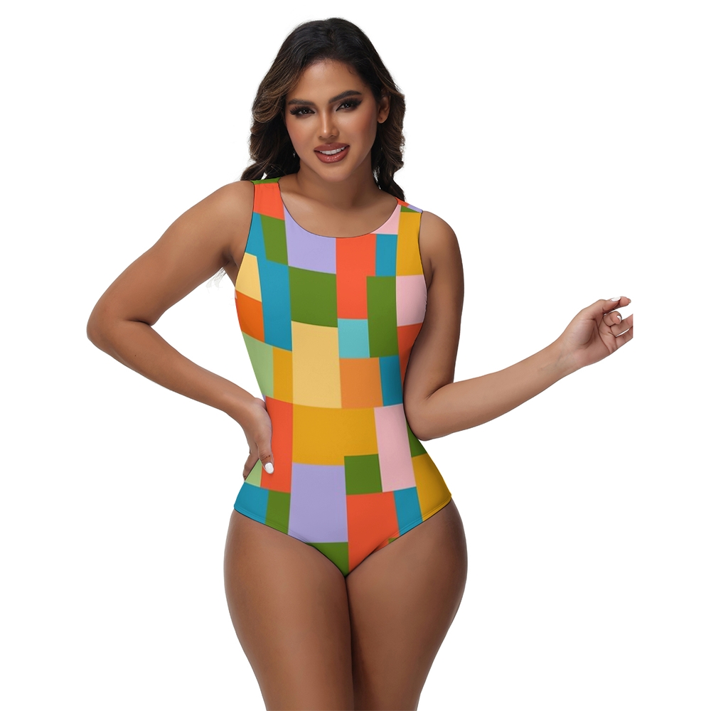 Retro Abstract Mid Century Pattern One-Piece Swimsuit