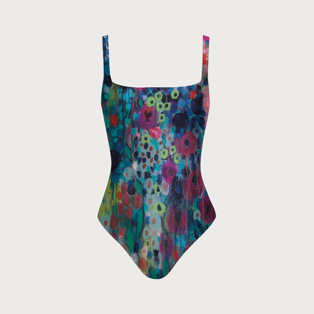 Women's Painted Strings One-piece Swimsuit With Back Mesh Knot