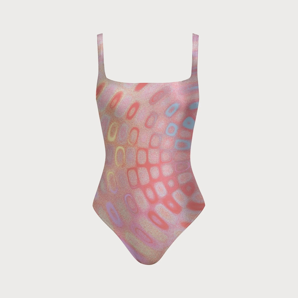 Women's Soft Ring Print One-piece With Back Mesh Knot