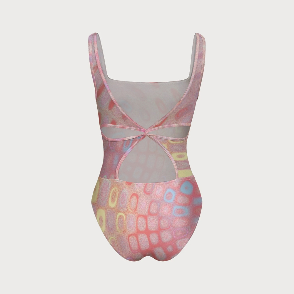 Women's Soft Ring Print One-piece With Back Mesh Knot