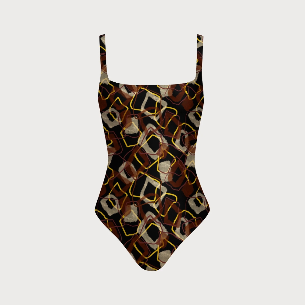 Women's Geometric Print One-piece With Back Mesh Knot