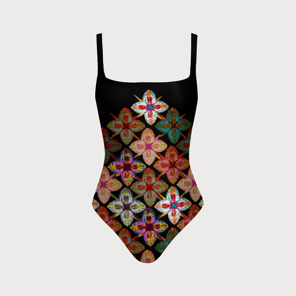 Women's Vibrant Floral Print One-piece With Back Mesh Knot