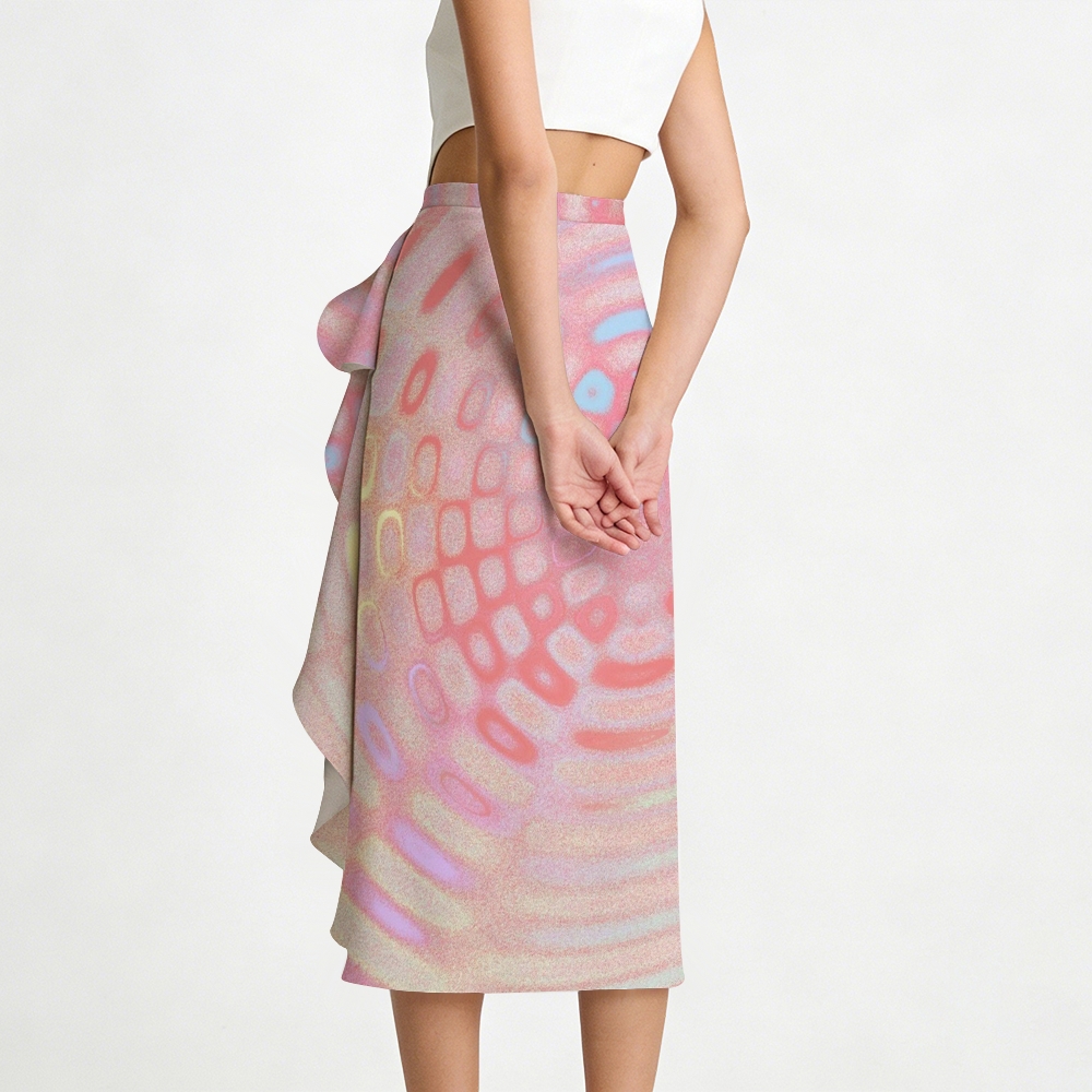 Soft Ring Print One-Shoulder Tie Swimsuit with Ruffle Skirt Set